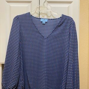 Cute top by CeCe blue/white/black and burgundy pattern size medium $25